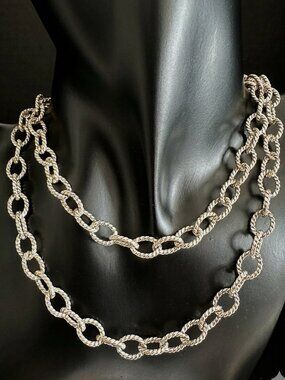 CP 925 Sterling Silver Rope Link Chain Necklace 28” – 48g Bold Textured Statemen
